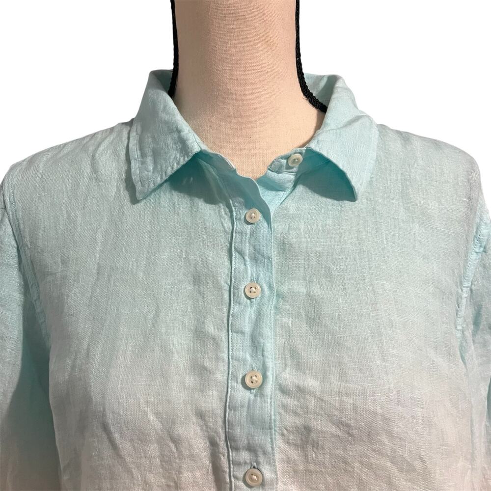Talbots Women's 100% Linen Ombre Pop Over Roll Tab Tunic Blouse Sz 1X XL Beachy